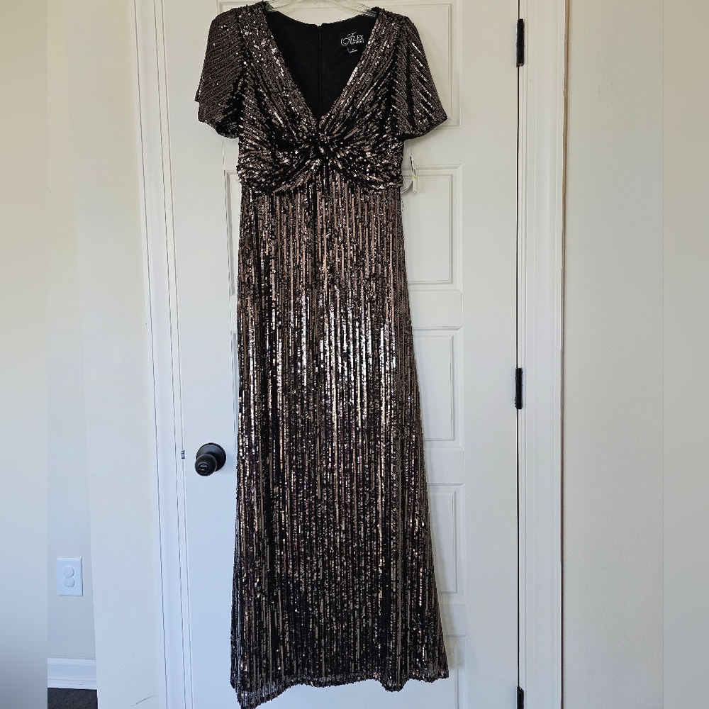 Alex Evenings Full Length Black & Bronze Sequin Gown